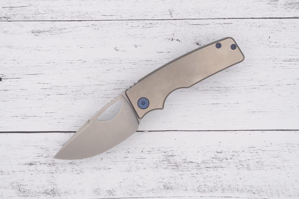 OZ Machine Company - Roosevelt - Smooth Titanium Blue Accents sold by SellYourKnife USA