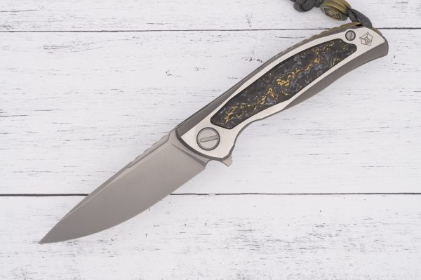 Shirogorov F95NL Gen.5 - Blade Show Edition - Golden Spark TechnoCarbo inlays - M390 - MRBS sold by SellYourKnife USA